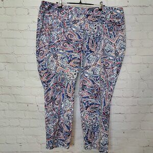 Talbots Paisley Cotton Elastic Waist Crop Pants Plus Size 18W